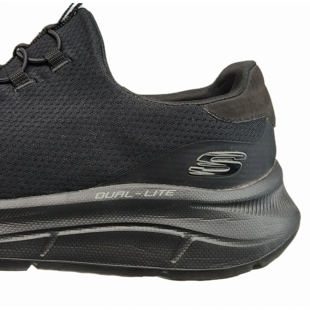 Skechers Sneaker Loafer Black Stretch Air-Cool Relaxed Fit Men Sz 11 Dual-Lite